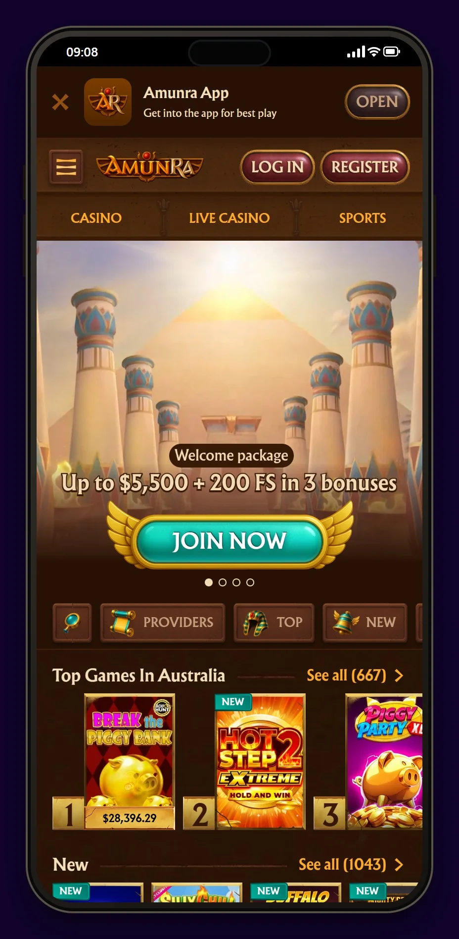 instant bank transfer casino: AmunRa mobile lobby