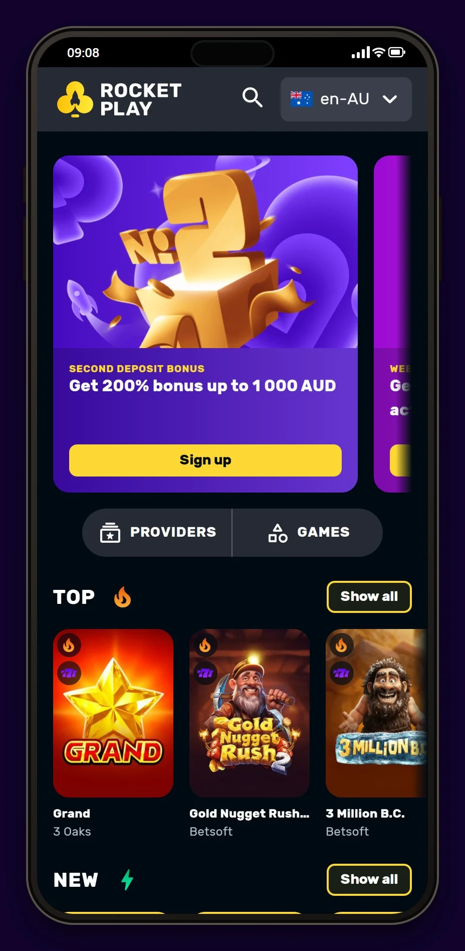 instant banking casino: RocketPlay mobile lobby