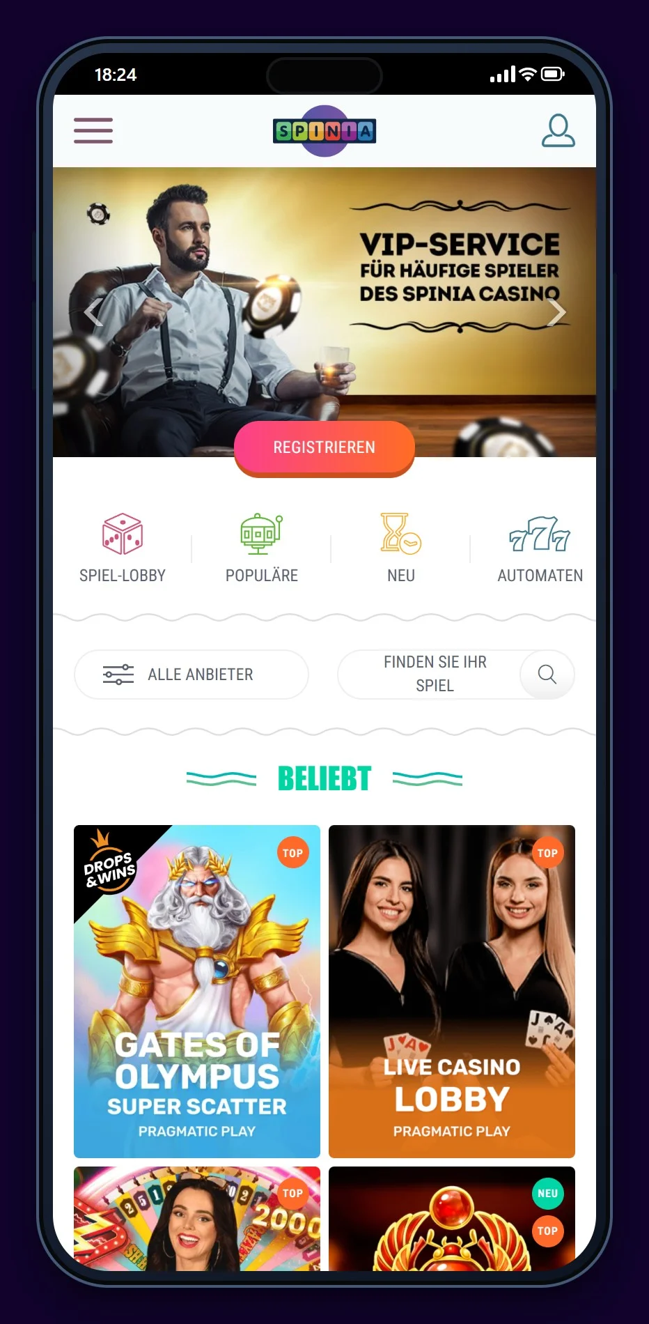 Online Casino mit Rapid Transfer: Spinia mobil