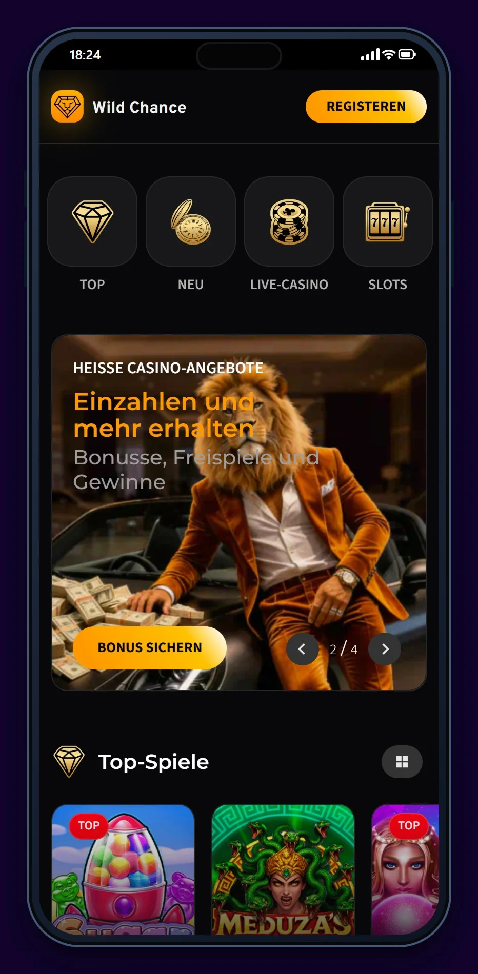 Rapid Transfer Casinos: Wild Chance auf dem Handy