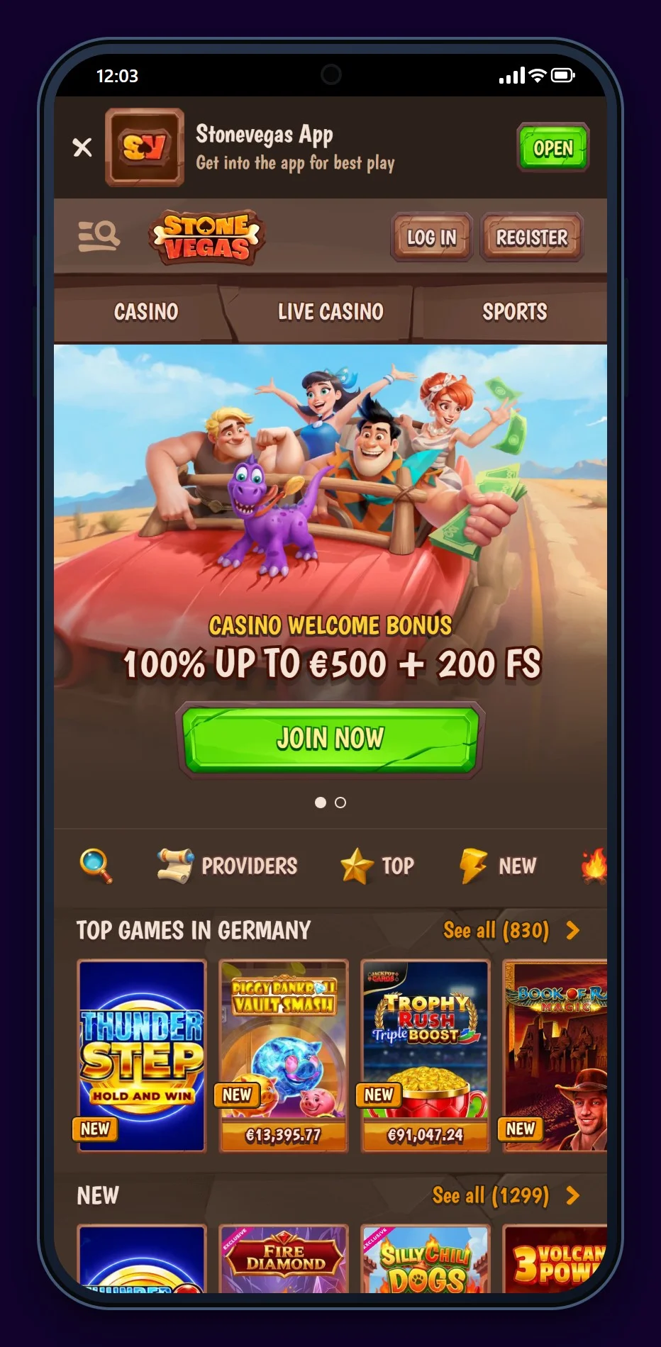 casinoer med rapid transfer: StoneVegas på mobil