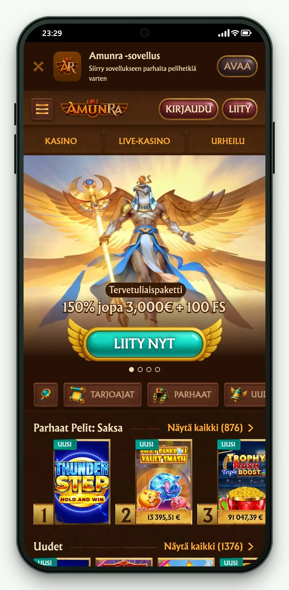 rapid transfer casino: AmunRa mobiiliversio, aula