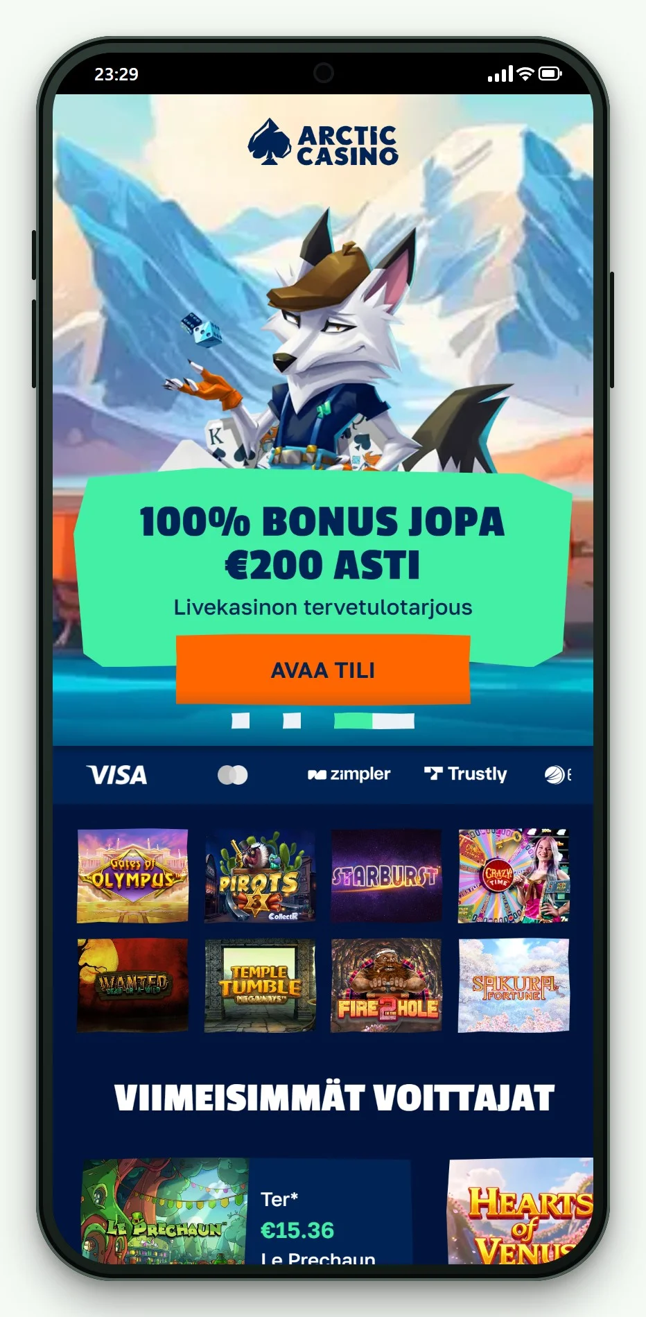rapid transfer kasino: Arctic Casino puhelimessa