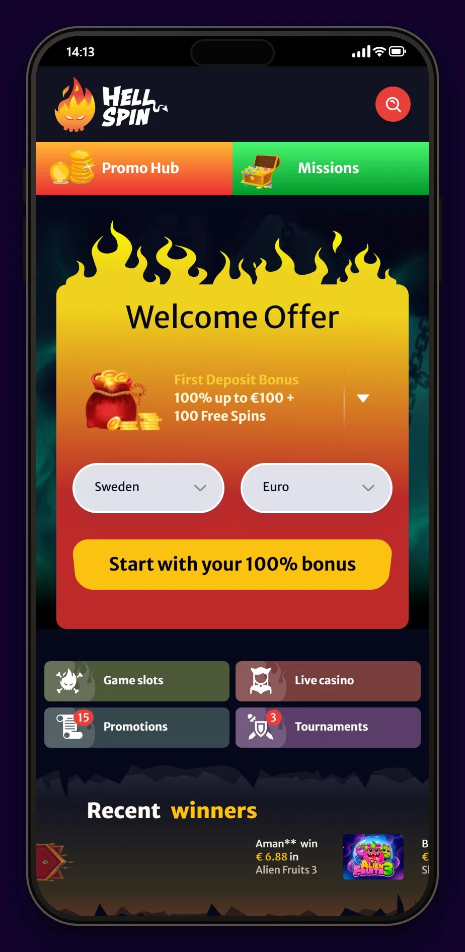 rapid transfer casino: HellSpin mobil, lobbyn i mobil