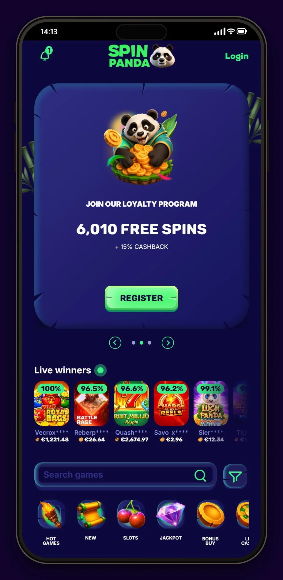 onlinecasino med rapid transfer: Spin Panda mobil