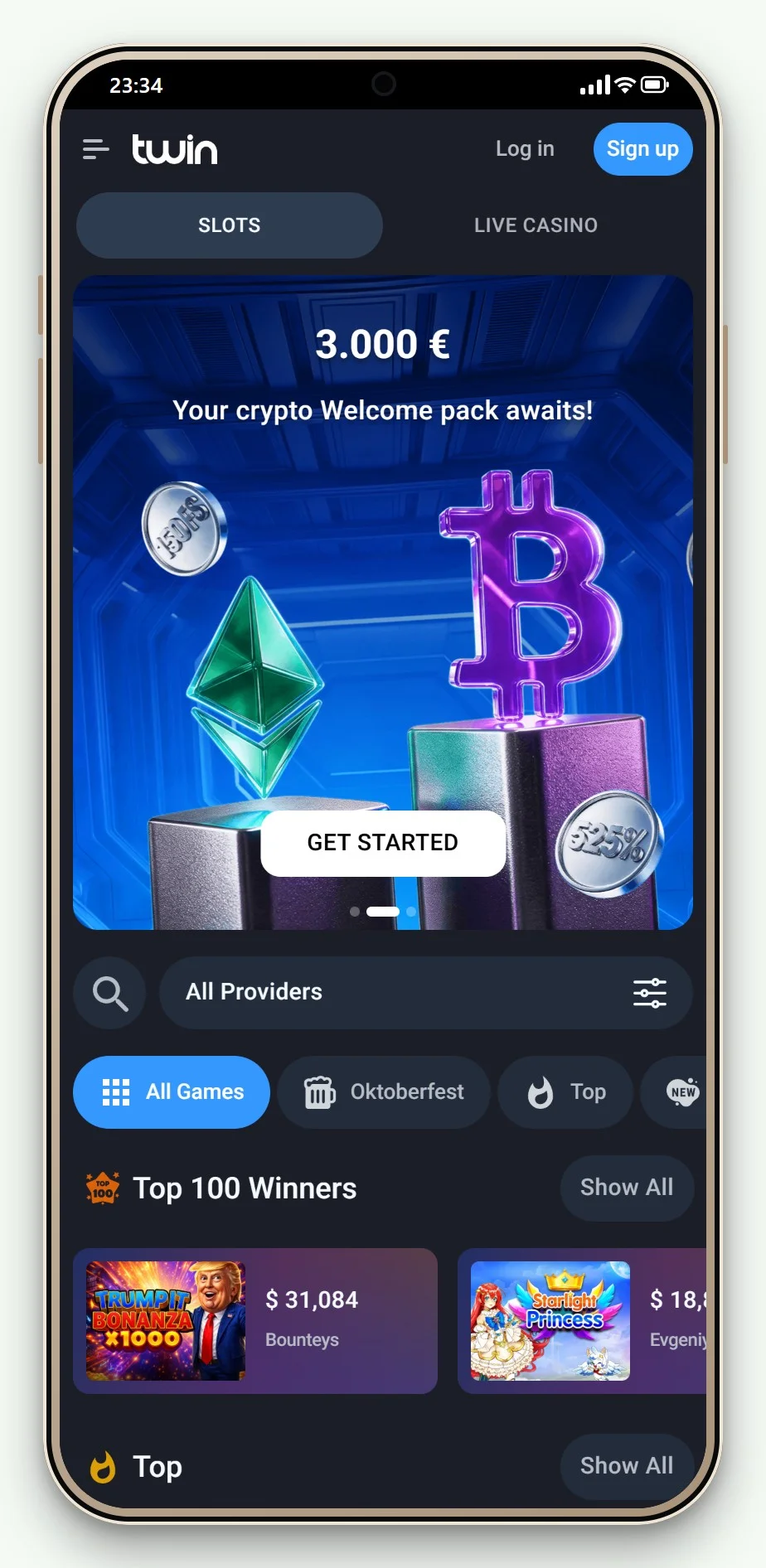 bank transfer casino uk: Twin Casino mobile lobby