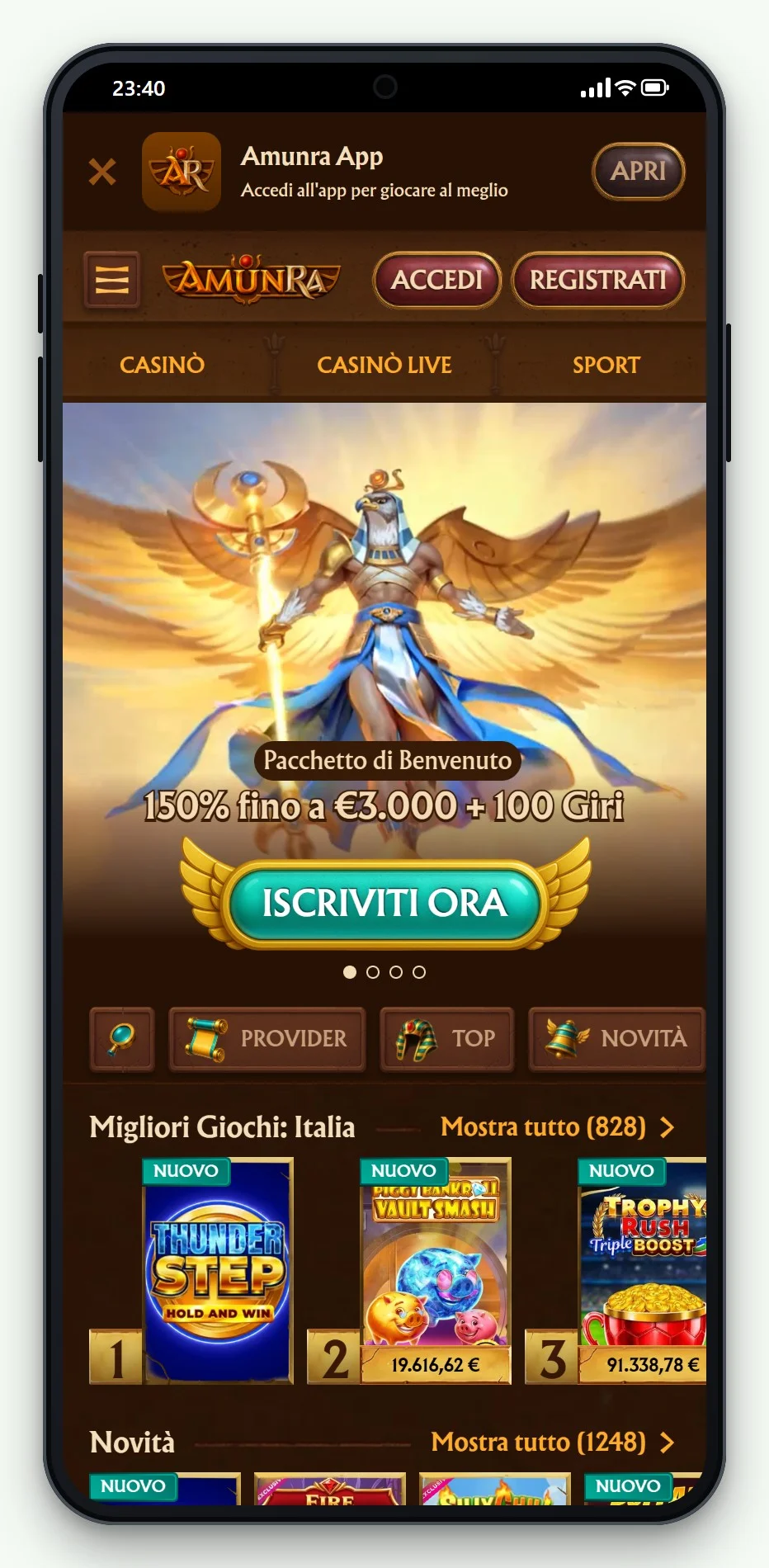 Online Casino Rapid Transfer: AmunRa mobile Lobby