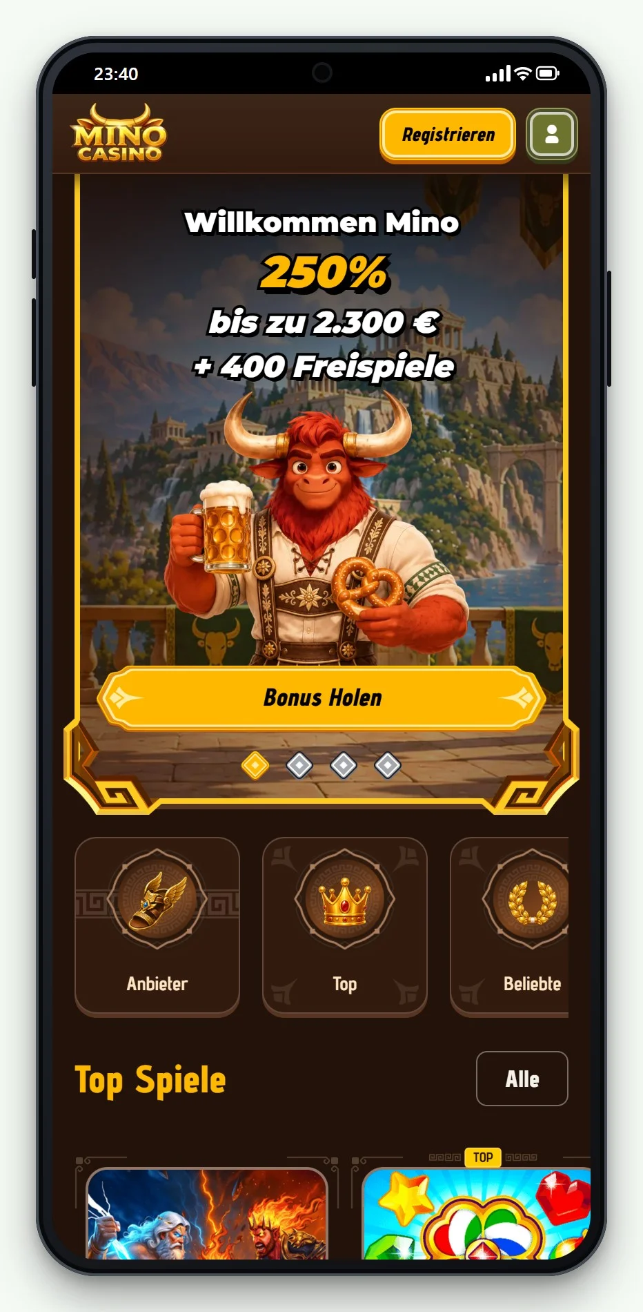 Casino mit Rapid Transfer: Mino Casino am Handy